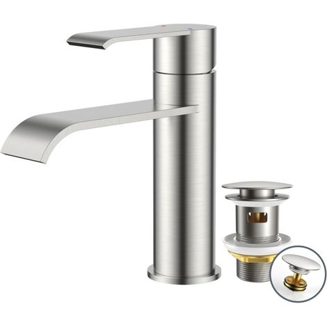 Robinet Salle Bain avec Bonde, Mitigeur Lavabo Monocommande, Robinet Lavabo Design Cascade, Armature Moderne Économe en Eau pour Salle de Bains