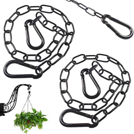 Juego de 2 cadenas de acero inoxidable con mosquetón, 0,5 m, eslabones de 3 mm, para puertas de vallas, puertas de jaulas para mascotas y puertas de jardín (Negro) (1/5)