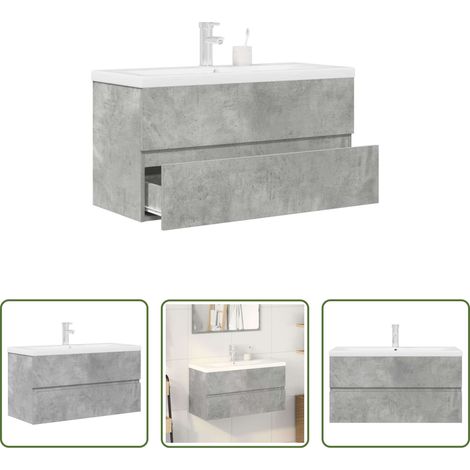 vidaXL Lavabo céramique - Ensemble de meubles de salle de bain 2 pcs gris béton (1/5)