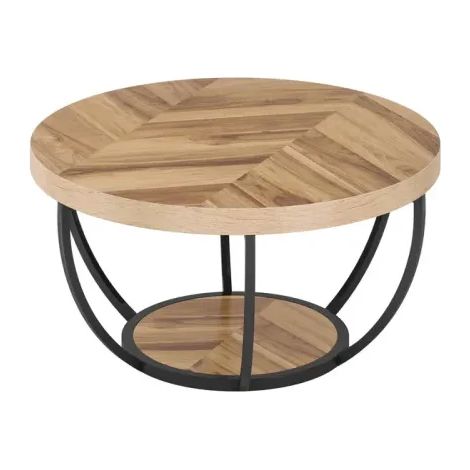 Table basse ronde en bois et métal, table d’appoint 2 niveaux pour salon, bureau ou réception, design moderne avec piètement en arche, bois clair – CHICFURN (1/5)