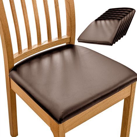 Sitzbezug für Stühle Set mit 6 wasserdichte Stuhlhussen, PU-Leder abnehmbare und dehnbare Sitzbezüge für Esszimmer – Set à 6 – Braun (1/5)