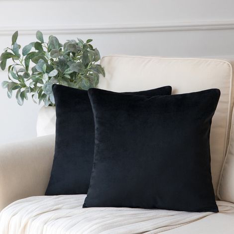 Oferta especial de temporada: Fundas de almohada Phantoscope suaves y sedosas con ribete de terciopelo, 56 cm x 56 cm, negras, paquete de 2