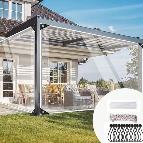 Bâche de Protection Extérieur,PVC Bâches Épaisse Imperméable,2×3 m 420 g/m² Transparente,Indéchirable,Œillet métal Renforcés,Multi-Usage Jardin Piscine,20 Serre-câbles et Corde 10m (1/5)