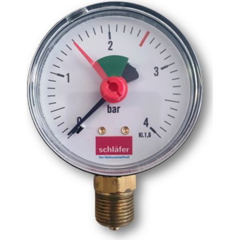 Schläfer 0930163 Manometro Idraulico verticale Attacco Radiale 1/4" Scala 0-4 Bar da 63 mm per Impianti Termici Aria Acqua Indicatore pressione idraulica (1/5)