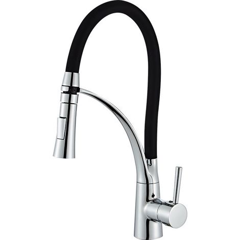 Robinet Cuisine mitigeur avec douchette Extractible en Silicone Noir Rabattable 360° (1/5)
