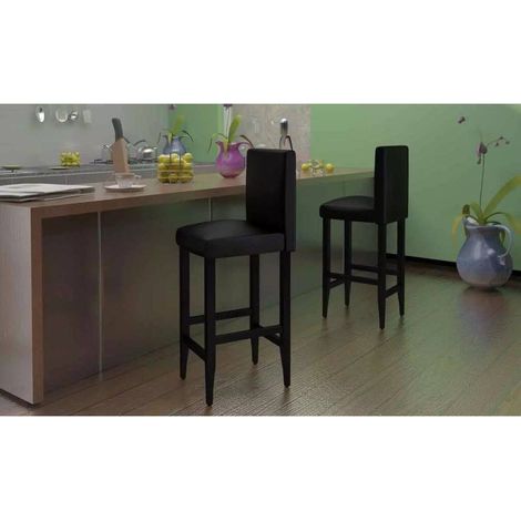Lot de 6 Chaises de bar Tabourets de bar - Tabouret Haut Noir Similicuir BV827066 - BonneVie (1/5)