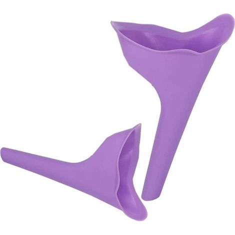 Entonnoirs urinaires pour femmes, lot de 2, réutilisables, en silicone flexible, pour voyages, festivals de musique, camping, embouteillages, randonnées, violet (1/5)