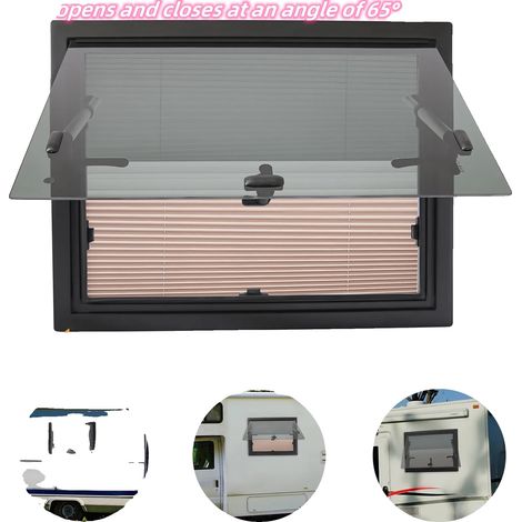 Fenêtre à battant, 600 mm x 450 mm, matériau en alliage d'aluminium, s'ouvre à 65°, adaptée aux installations de camping-cars, écran intégré pour protection contre les insectes (1/5)