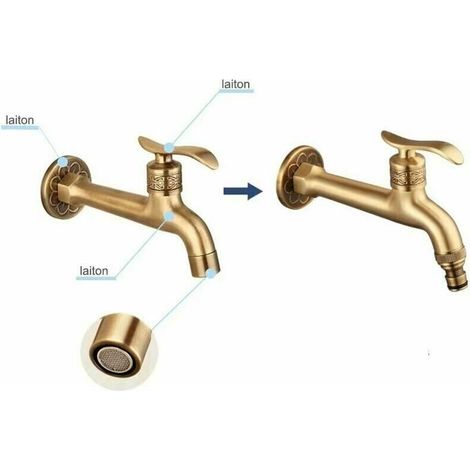 Grifo de latón antiguo con manija para baño, montaje en pared, lavadora, grifo de jardín exterior, manguera simple, grifo de agua fría.