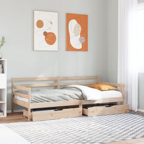 Sofá cama con cajones madera maciza de pino blanca 80x200 cm