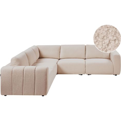 Modular Right Hand Sofa Beige Boucle Sectional Corner Couch Modern Living Room KIVVIK (1/5)