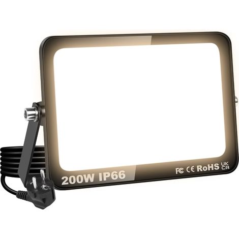 200W Projecteurs LED Extérieur, 20000LM Spot LED Extérieur avec prise, Étanche Éclairage de Sécurité Projecteur led lampe de Patio, Jardin, Garage, Terrasse, 3000K Blanc Neutre