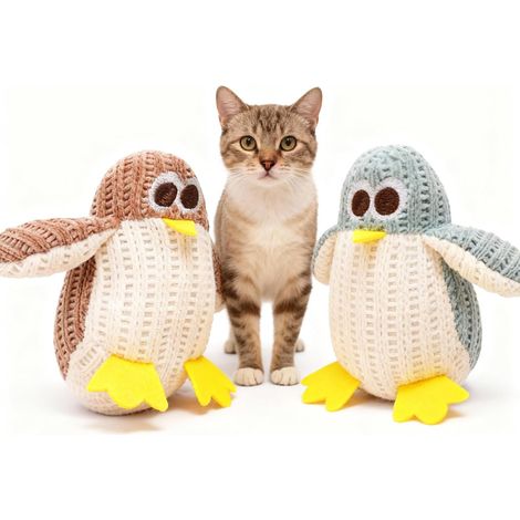 Jouets pour chatons, zachte pluche pinguïn met gele pootjes, duurzaam bijtspeeltje voor chatons en volwassen katten, lichting van verveling (1/5)