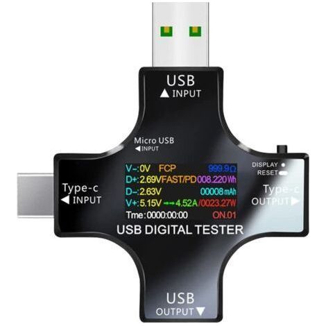 Testeur USB Multimètre USB C Meter de Courant et de Tension 3.3-30V 0-5.1A Tester 2 en 1 Voltmetre Amperemetre Capacité Alimentation Wattmètre Chargeur Détecteur (1/5)