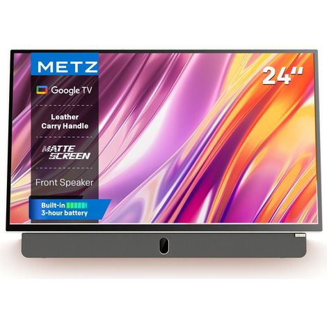Metz TV portatilede 24 Pollici con durata della batteriade 3 Ore de Companion Series 1080P FHD Smart Google TV, Matte Display, HDR10, Dolby Audio, LED, Bluetooth, Chromecast e Google Assistant.