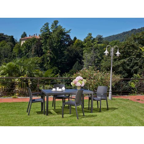 Table de jardin rectangulaire anthracite 138x80x72 cm – Capacité 6 personnes – Polypropylène résistant aux intempéries (1/5)