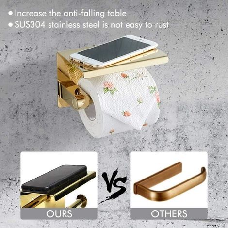 ALLIANDISPorte-rouleau de papier toilette en acier inoxydable sans perçage avec support pour téléphone portable, décoration d'hôtel murale (1/3)