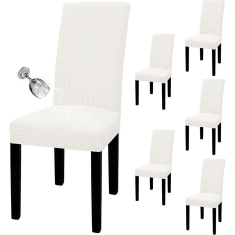 Housses de chaises de restaurant lavables - conviennent pour la maison, l'hôtel et les banquets (blanches, lot de 6) (1/5)