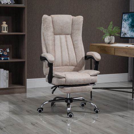 Fauteuil de bureau Fauteuil pivotant avec fonction de couchage Repose-pieds Fauteuil de bureau Réglage de hauteur de siège Fauteuil Fauteuil de bureau Plastique microfibre Métal Nylon Beige+Noir+Argen (1/5)