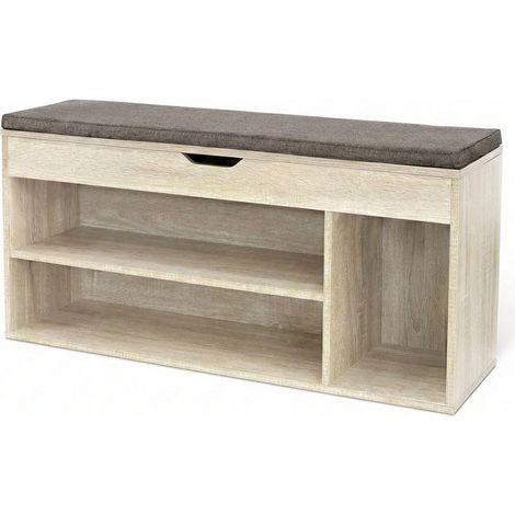 Panca Scarpiera Seduta Cuscino Mobile Ingresso Contenitore 103.5x30x48 Cm Rovere
