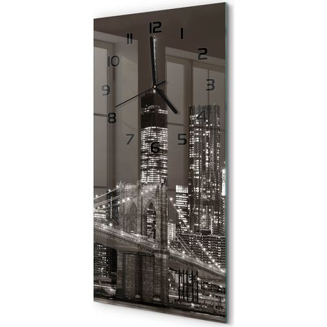 Horloge Murale Verticale Design Unique Verre Trempé Silencieuse Manhattan, New York 30x60 cm (1/5)