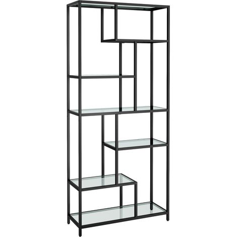 Vasagle – Bibliothèque étagère de rangement 6 niveaux – Verre trempé et acier – Dimensions 30 x 80 x 180 cm – Capacité 40 kg – Pour bureau, salon, cuisine (1/5)