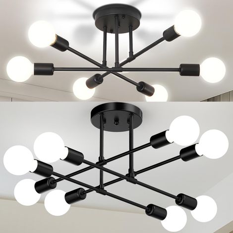 ROSNEK Plafonnier moderne 6 lumières E27 orientable, noir