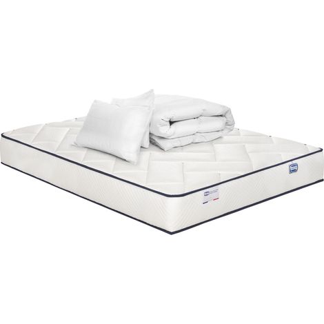 Matelas EVIDENT 140x190 ressorts ensachés, ferme H23 + couette + 2 oreillers (1/4)