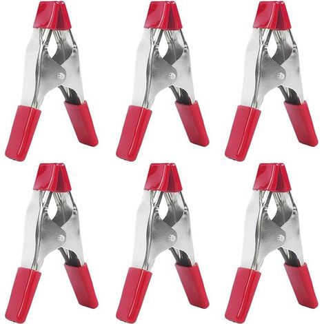 Lot de 6 pinces à ressort métalliques de 10 cm (4 pouces) avec revêtement en caoutchouc pour bâches de camping et travaux de menuiserie. (1/5)