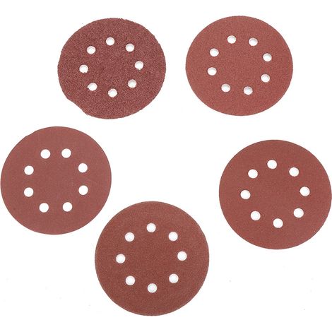 50 disques de ponçage ronds de 125 mm, grains 40, 60, 80, 120 et 240, avec 8 trous (1/5)