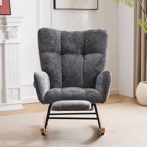 Sillón mecedora de interior con airbags ajustables, chenilla gris oscuro 63 x 92 x 89 cm DESVIAE (1/5)