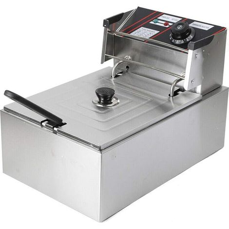 Friggitrice elettrica in acciaio inox, 2500 W, con cestello e coperchio in acciaio inox, friggitrice professionale, friggitrice multifunzione, 5,5 l, per friggitrice e snack