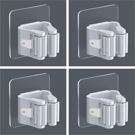 Lot de 4 supports de balais muraux autocollants, rangement et organisation pour salle de bain - Gris (1/5)