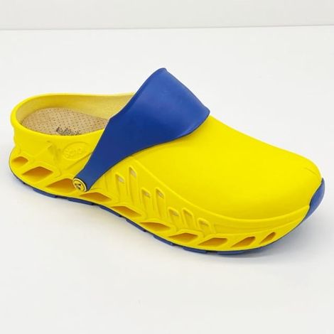 UNKNOWN Scholl Evoflex - Zoccoli Unisex - Zoccoli sanitari con cinturino e plantare anatomico - Calzature Ospedaliere Giallo - Antistatico e antiscivolo (PRS098ŻÓŁTY37)