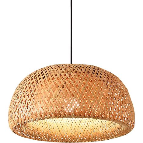 Plafonnier Vintage en Osier Abat-Jour Ø45cm Bois de Rotin de Bambou avec Douille E27 Noire pour Salle à Manger Cuisine Salon (1/5)