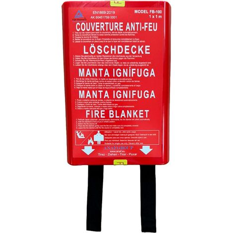 Manta ignífuga fb-100, en caja rígida, 5 idiomas, 100 x 100 cm