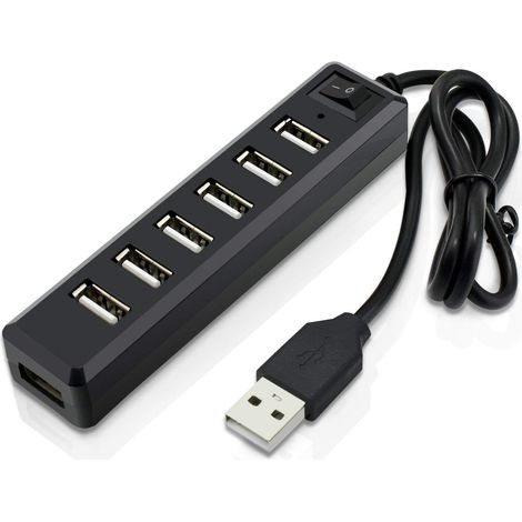 Hub USB 7 ports, USB 2.0 haute vitesse, multi-USB, répartiteur, commutateur, câble adaptateur pour ordinateur portable, MacBook (1/5)