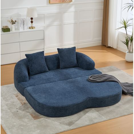 Canapé convertible 2 places 157 cm chenille bleu HAVRYA (1/5)