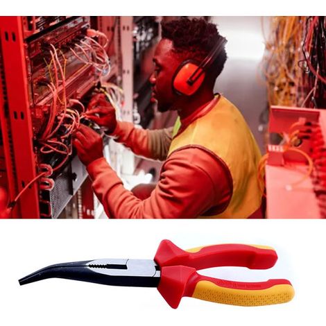 Pince à Bec effilé Coudée, Multifonction, Robuste, Ergonomique, 8 Pouces, 1000 V, Isolée pour la Coupe de Fil (1/5)
