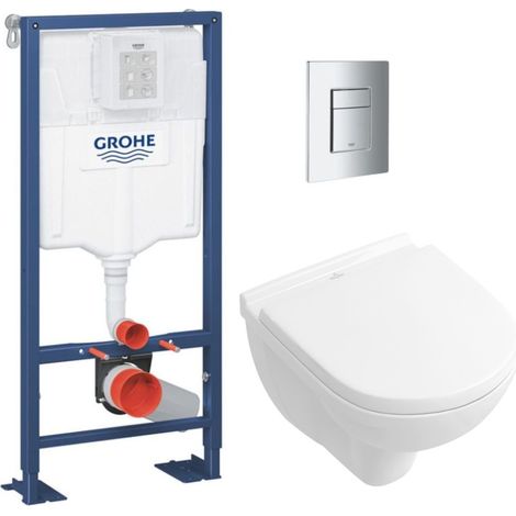 Grohe SOLIDO Pack Bâti-support + Cuvette suspendue + Abattant + Plaque chrome (AUTOPORTANT-O.NOVO49-1) (1/5)