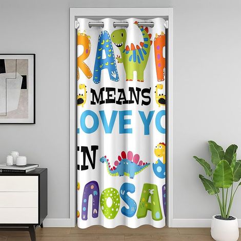Rideau de Porte 106x203 Dinosaure pour Garçons Filles, Rideaux Occultant Enfant Dino de Dessin Animé, Rideau de Placard Animaux Kawaii, Rideaux Intérieurs Œuf de Dinosaure Coloré - 106L X 203H cm (1 P (1/5)
