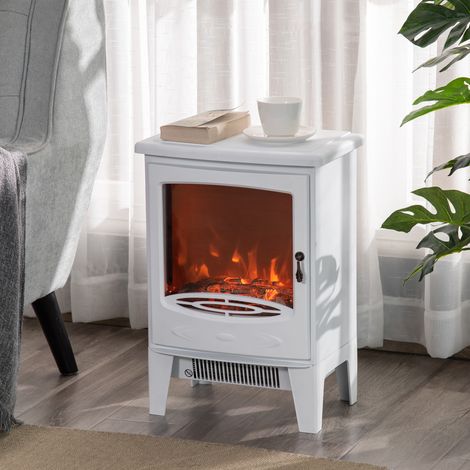 Cheminée électrique LED sur pied, effet flamme 900/1800W, métal et ABS blanc, 39x26x54,8 cm, ambiance chaleureuse (1/5)