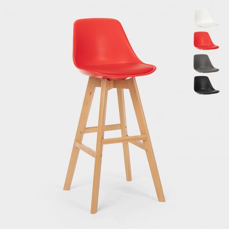 Sgabello alto con cuscino design scandinavo per bar e cucina Willis Wood - Rosso (1/5)