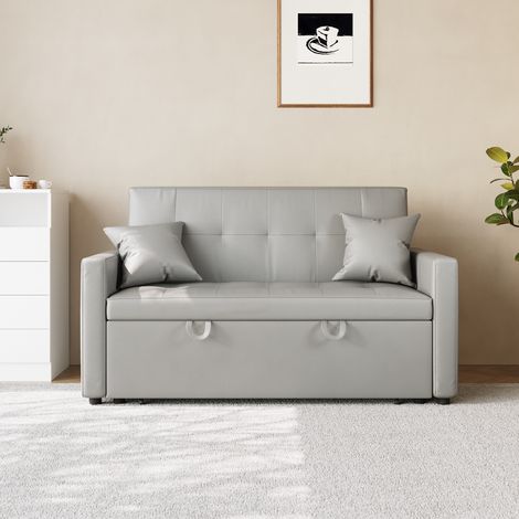 SIRHONA Canapé convertible droit 2 places Matériau en cuir Gris foncé Style Moderne pour Salon Appartement 140 x 94 x 78cm (1/5)