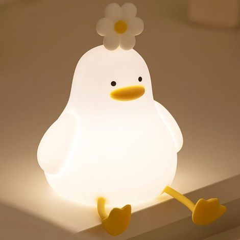 Entenblumen-Nachtlicht für Kinder, 3 Farben Silikon-Nachtlichter, wiederaufladbare 1200-mAh-Lampe, Baby-Touch-Timer für Schlafzimmer