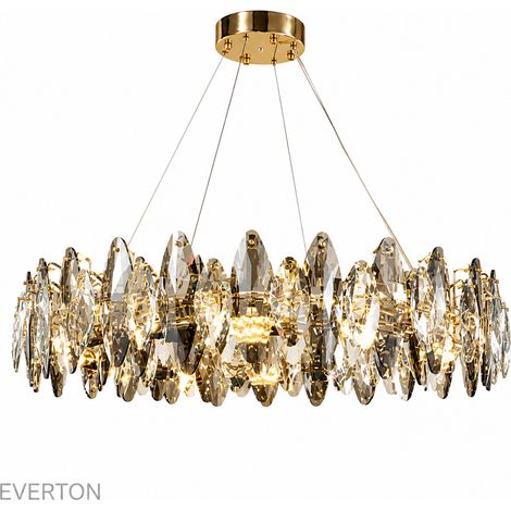Lustre Artistique en Cristal 80 cm, Suspension Dorée Style Plumes et Feuilles de Cristal, Grand Luminaire de Luxe à Hauteur Réglable, Métal & Cristal, 12 Douilles E14 pour Salon, Salle à Manger, Hôtel