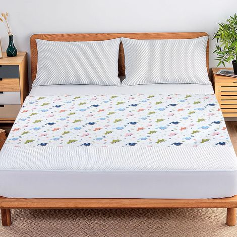 Waterproof Mattress Protector 87 x 198 cm, Cotton Bed Sheets for Adult and Baby Incontinence, Reusable Mattress Protector Bed, Reusable Bed Protector with Bands, Dinosaur (1/5)