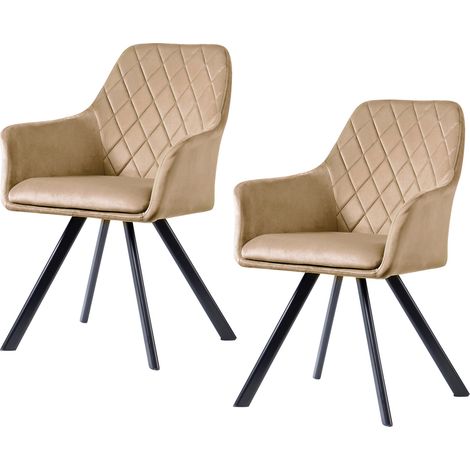 SVITA MASON Lot de 2 chaises de salle à manger avec accoudoirs Chaise rembourrée Chaise de cuisine pieds métal marron (1/5)