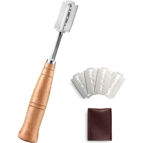 Coltello per il pane, taglia-lievito in acciaio inox, affettatrice con 5 lame affilate come rasoi e manico in legno, 18,6 cm (1/5)