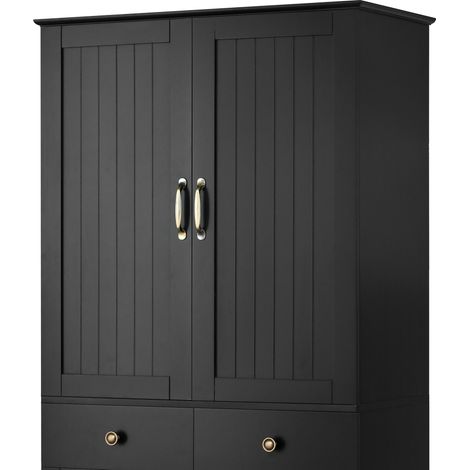 Meuble haut avec étagères réglables et tiroirs, bibliothèque avec étagères coulissantes et portes type réfrigérateur, idéal pour salle à manger, salon et cuisine (noir) (1/5)